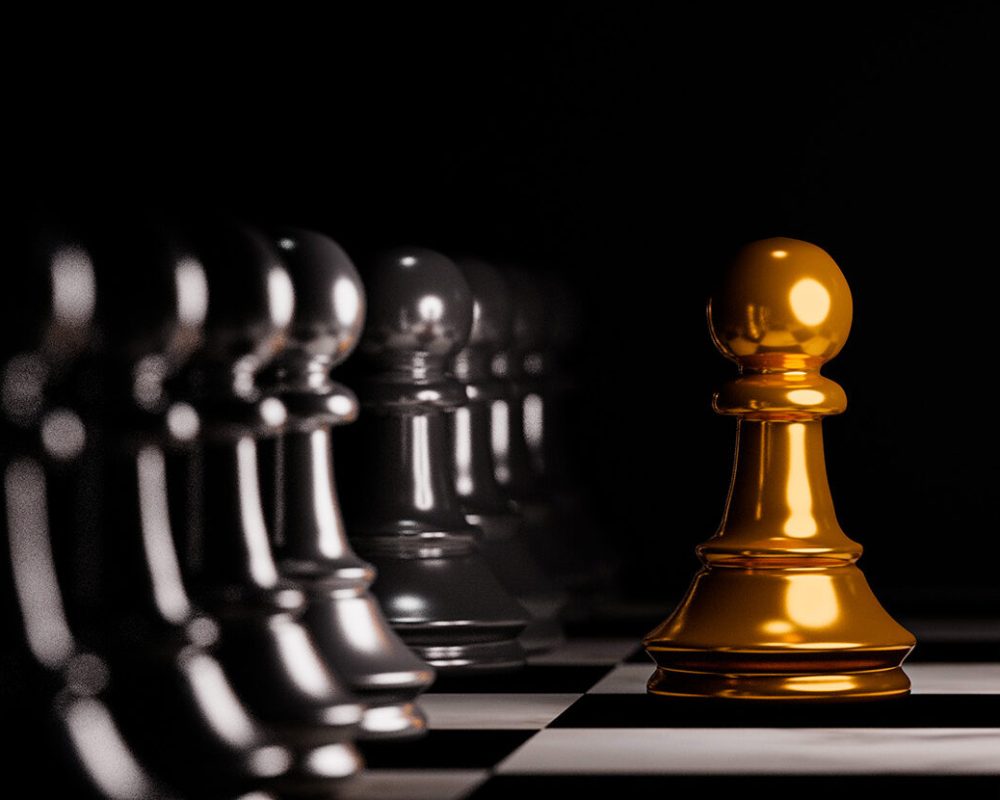 golden-pawn-chess-move-out-from-line-different-thinking-leading-change-disruption-unique-concept-by-3d